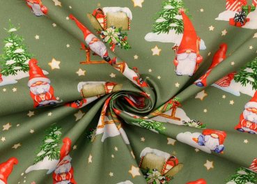 Christmas Elf green cotton fabric with christmas elves